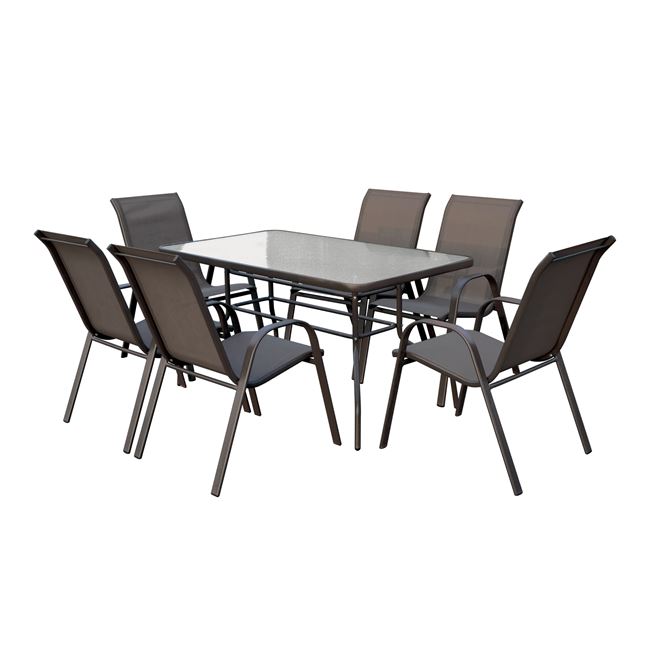 Σετ τραπεζαρίας κήπου "RIO" 7 τεμαχίων από μέταλλο/textilene σε χρώμα καφέ 140x80x70