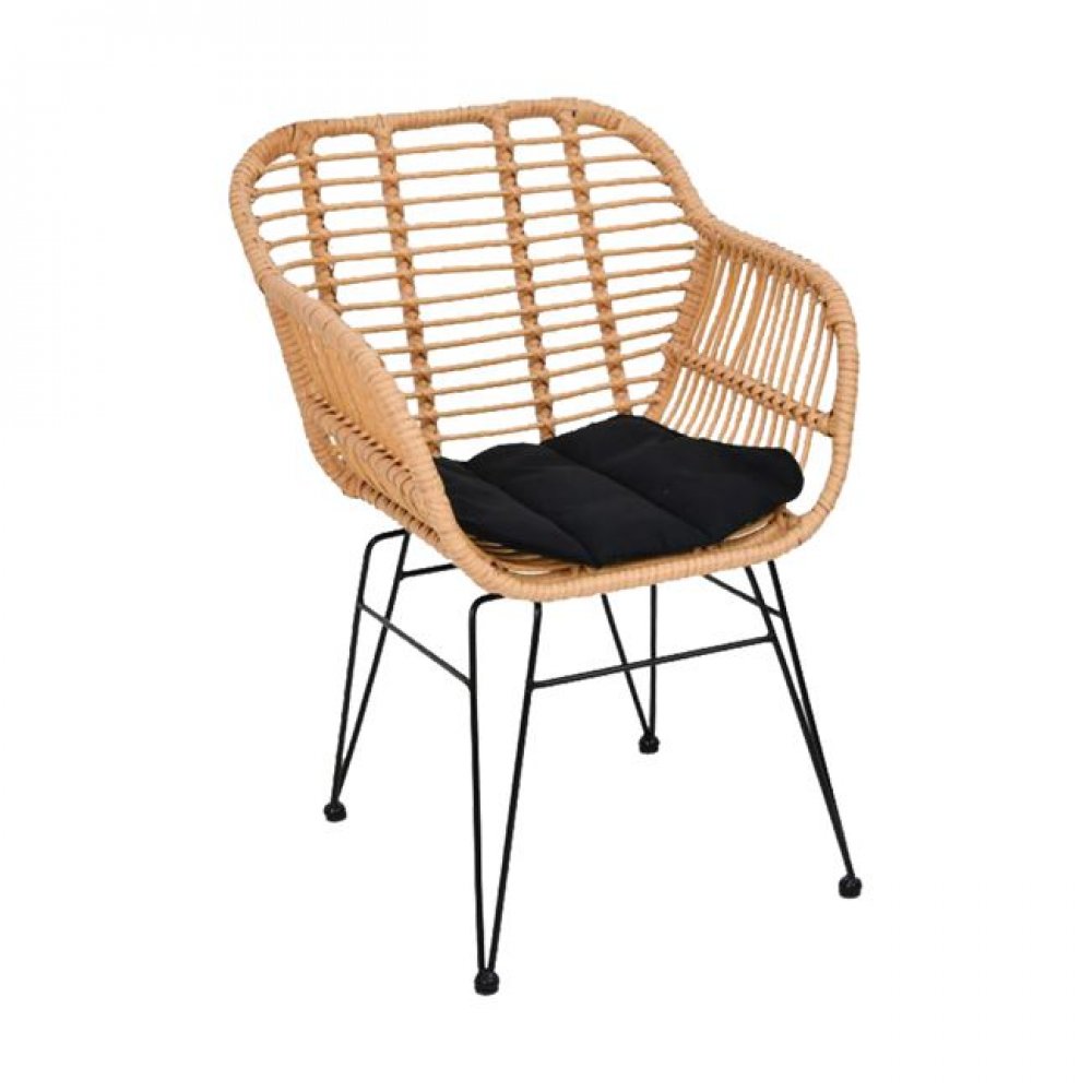 Πολυθρόνα "SALSA" από μέταλλο/wicker σε χρώμα μαύρο/φυσικό 55x56x82
