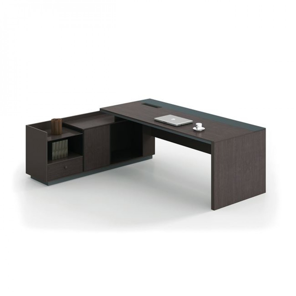 Γραφείο "ADVANCE" αριστερή γωνία σε σκούρο καρυδί-γκρι χρώμα 220x90/160x40/75