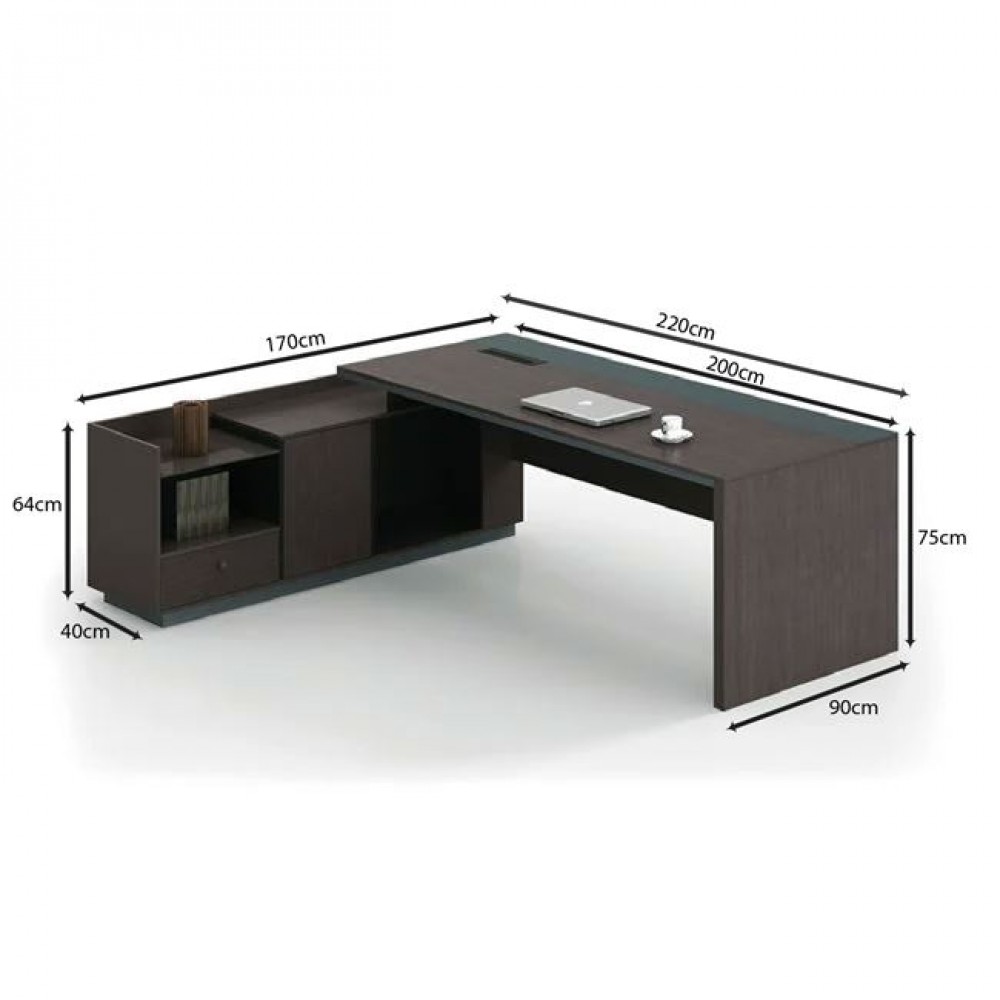 Γραφείο "ADVANCE" αριστερή γωνία σε σκούρο καρυδί-γκρι χρώμα 220x90/160x40/75