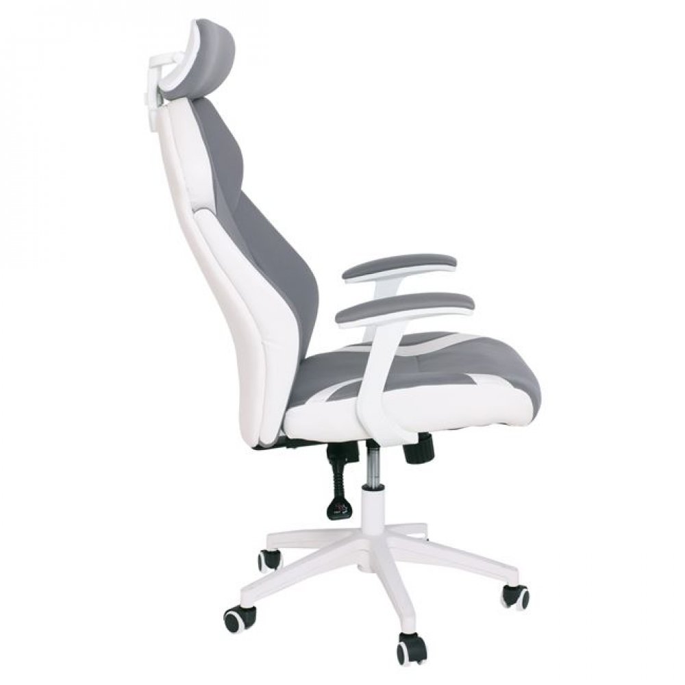 Πολυθρόνα διευθυντή από microfiber-pu σε γκρι-λευκό χρώμα 64x72x122/130