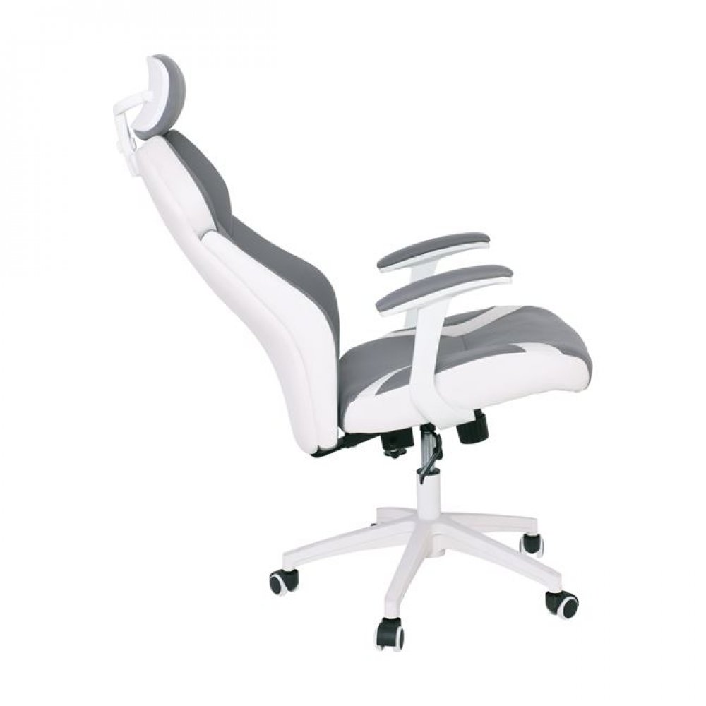 Πολυθρόνα διευθυντή από microfiber-pu σε γκρι-λευκό χρώμα 64x72x122/130