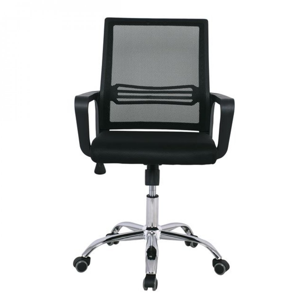 Πολυθρόνα γραφείου χρωμίου από ύφασμα mesh σε μαύρο χρώμα 58x62x89/99
