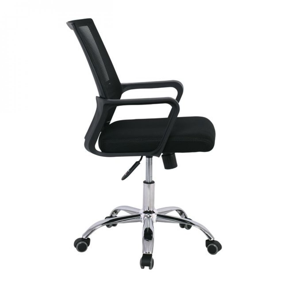 Πολυθρόνα γραφείου χρωμίου από ύφασμα mesh σε μαύρο χρώμα 58x62x89/99