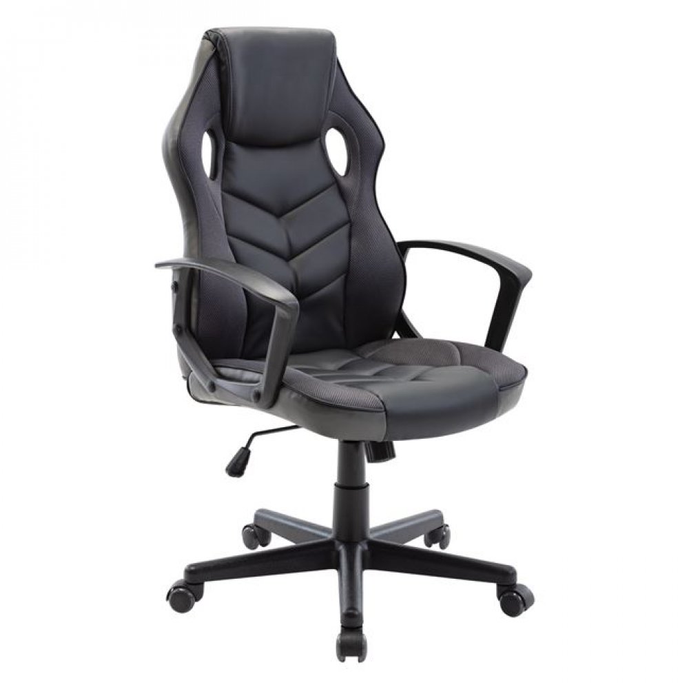 Πολυθρόνα διευθυντή από ύφασμα mesh-pu σε μαύρο-γκρι χρώμα 62x59x105/117