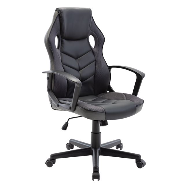 Πολυθρόνα διευθυντή από ύφασμα mesh-pu σε μαύρο-γκρι χρώμα 62x59x105/117