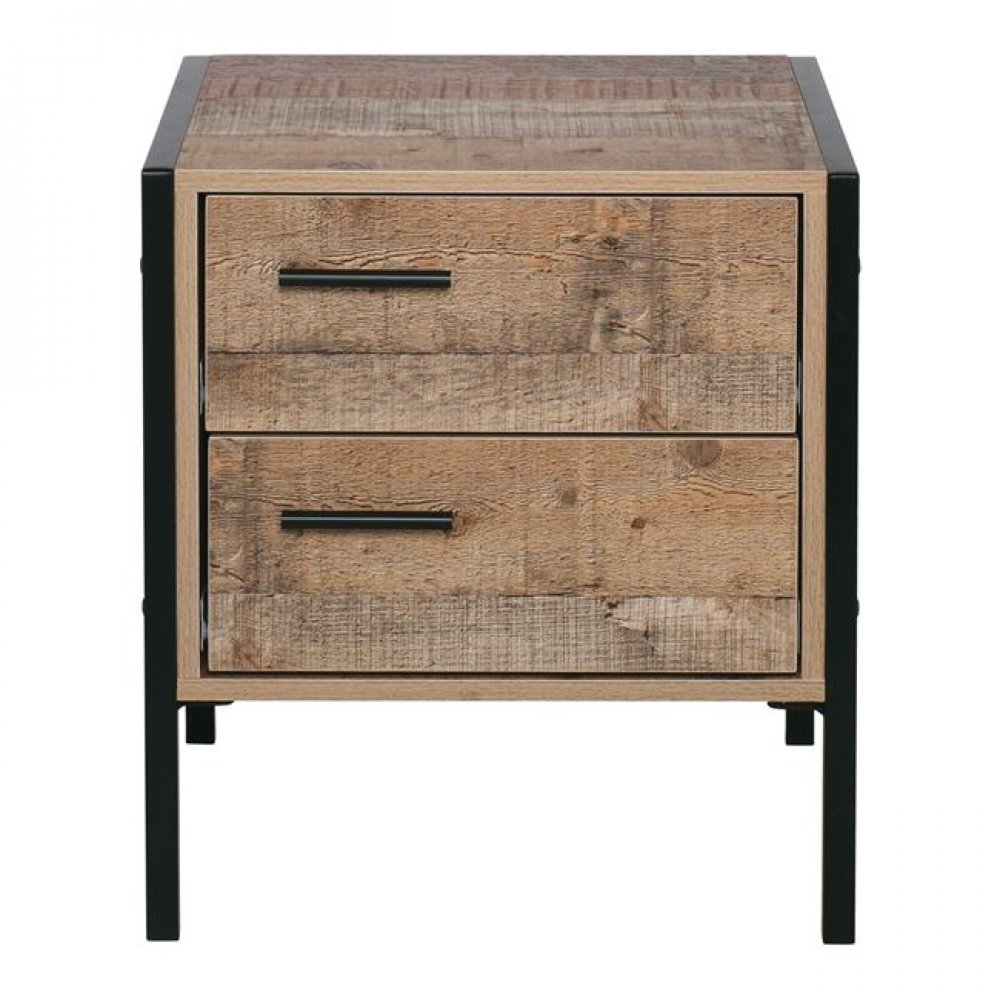 Κομοδίνο "PALLET" με δύο συρτάρια σε χρώμα μαύρο/καρυδί 44x40x50