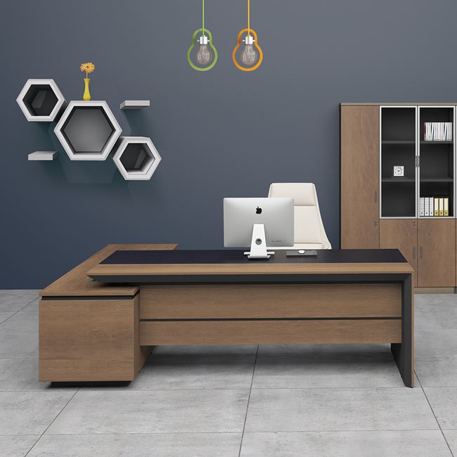 Γραφείο γωνία δεξιά "PROLINE" σε χρώμα καρυδί δρυς/μαύρο 200x90/180x50