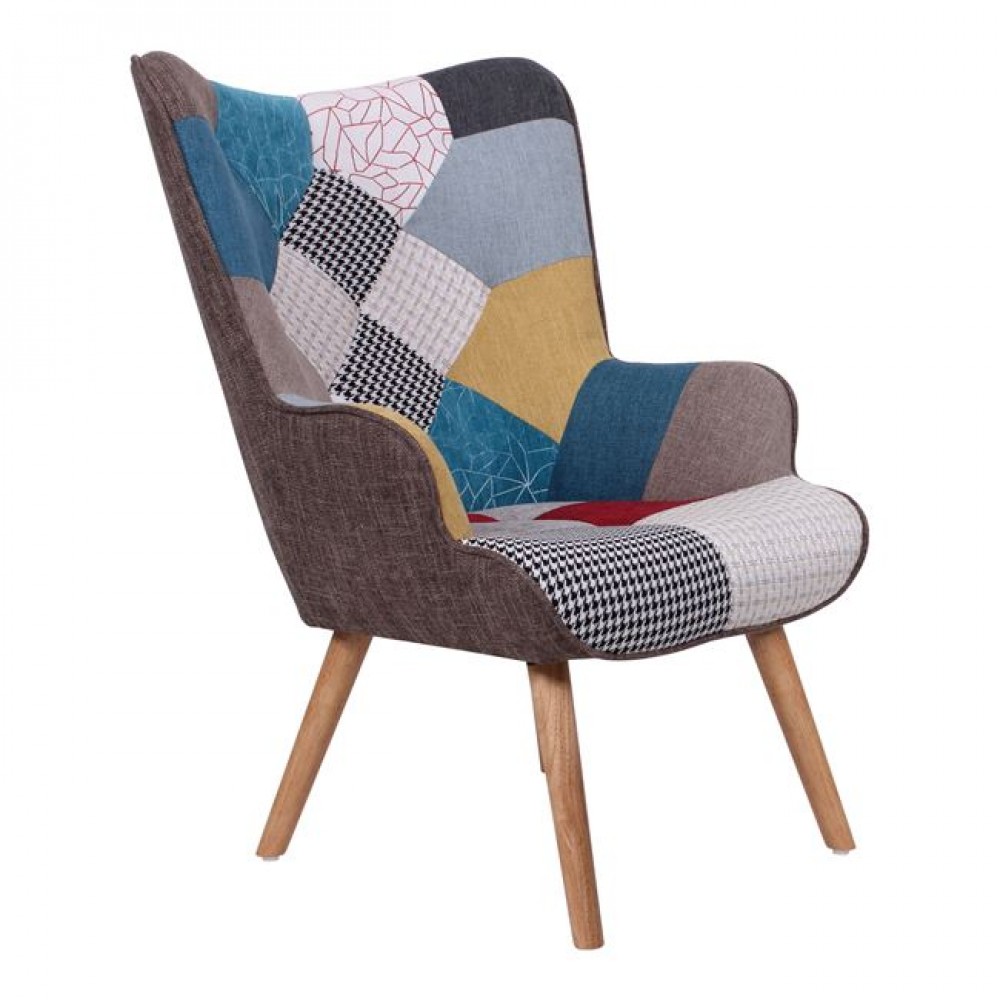 Πολυθρόνα-μπερζέρα "MARON" από ύφασμα Patchwork  69x76x97