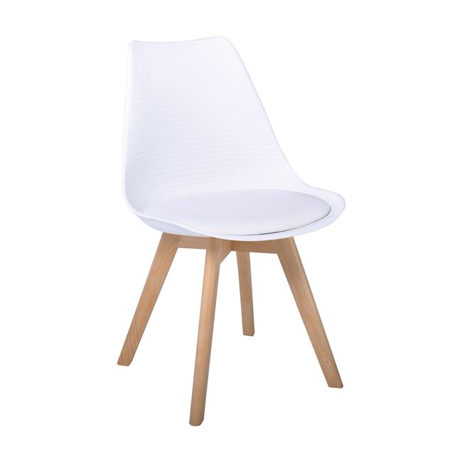 Καρέκλα "MARTIN STRIPE" από ξύλο/PP σε χρώμα φυσικό/λευκό 49x56x82