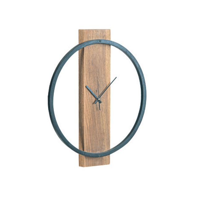 Ρολόι τοίχου "CLOCK-1" από μέταλλο/ξύλο σε χρώμα μαύρο/φυσικό Φ45x4