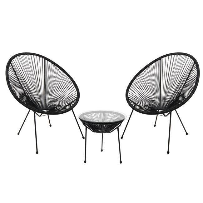 Σετ εξωτερικού χώρου "ACAPULCO" από μέταλλο/rattan σε χρώμα μαύρο Φ50x50