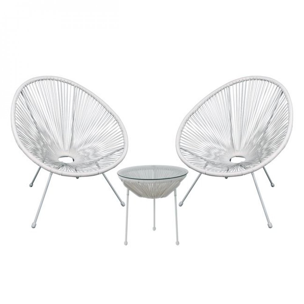 Σετ εξωτερικού χώρου "ACAPULCO" από μέταλλο/rattan σε χρώμα λευκό Φ50x50