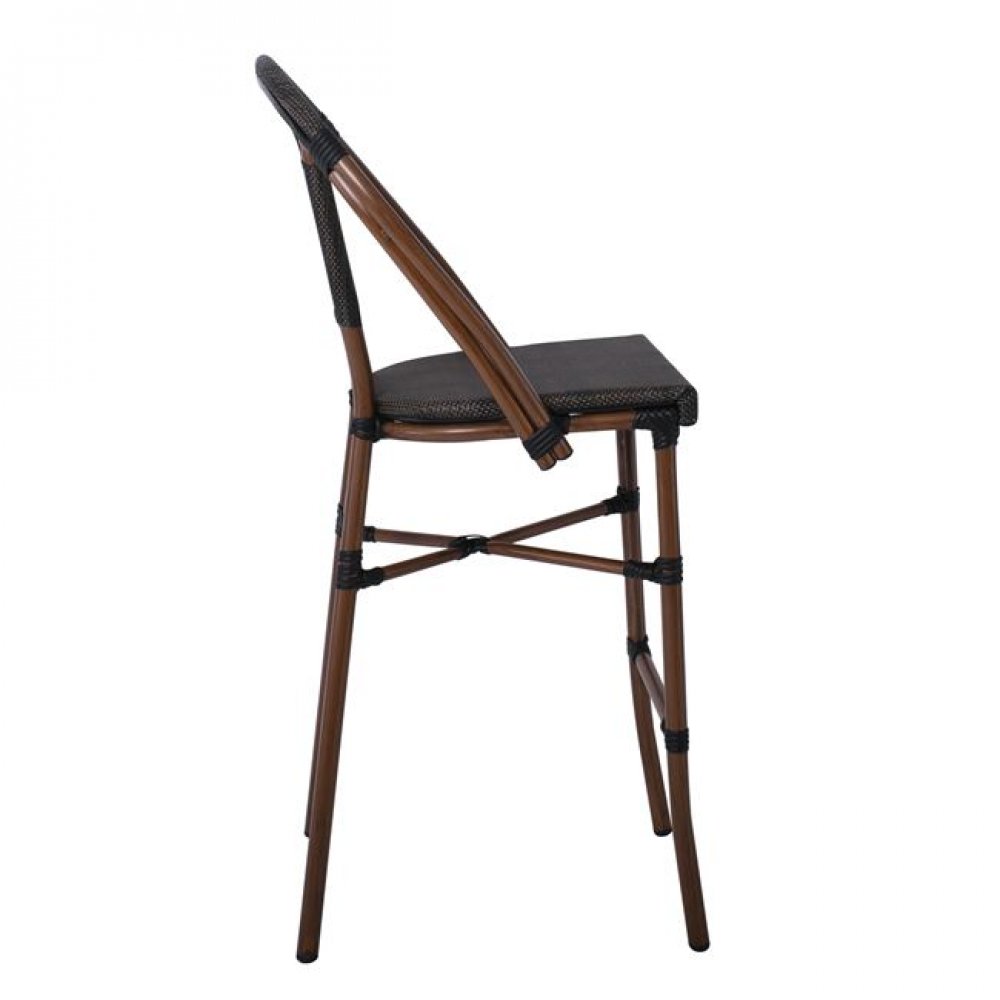 Σκαμπώ μπαρ "COSTA" αλουμινίου καφέ με textilene σε μαύρο χρώμα 50x55x76/116