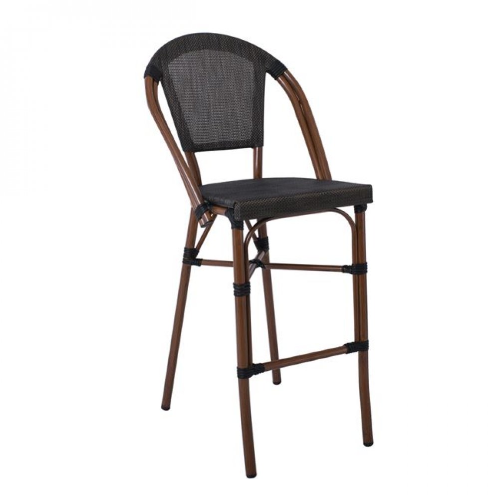 Σκαμπώ μπαρ "COSTA" αλουμινίου καφέ με textilene σε μαύρο χρώμα 50x55x76/116