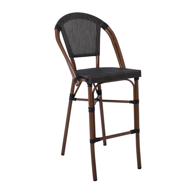 Σκαμπώ μπαρ "COSTA" αλουμινίου καφέ με textilene σε μαύρο χρώμα 50x55x76/116