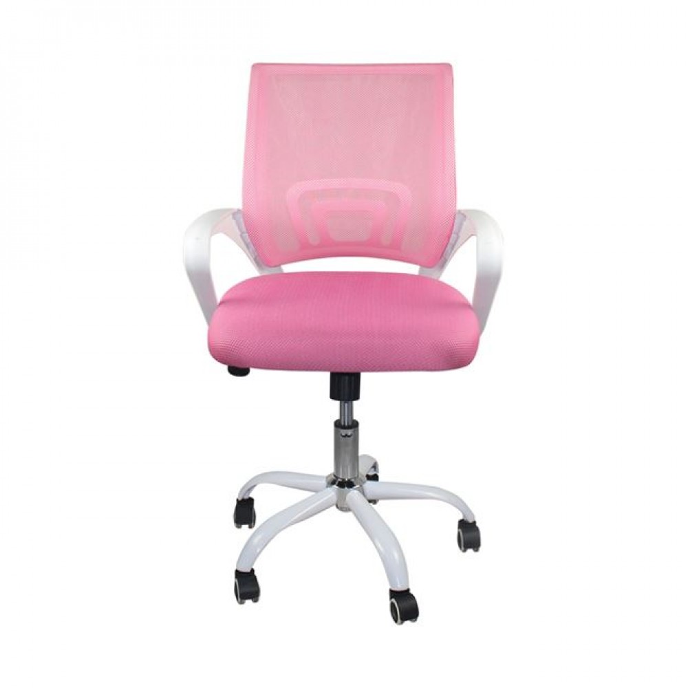 Πολυθρόνα εργασίας από PP/ύφασμα mesh με ανάκλιση σε χρώμα λευκό/ροζ 57x53x90/100