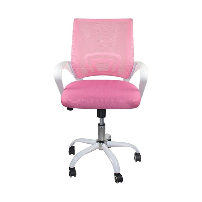 Πολυθρόνα εργασίας από PP/ύφασμα mesh με ανάκλιση σε χρώμα λευκό/ροζ 57x53x90/100