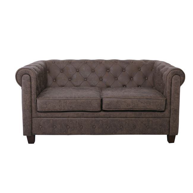 Kαναπές διθέσιος "CHESTERFIELD" από ύφασμα σε χρώμα καφέ αντικέ 153x82x73