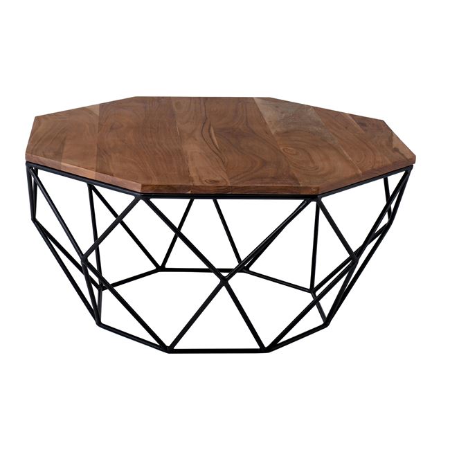 Τραπέζι σαλονιού "GLEN" από μέταλλο/ξύλο σε μαύρο/φυσικό χρώμα 82x82x40