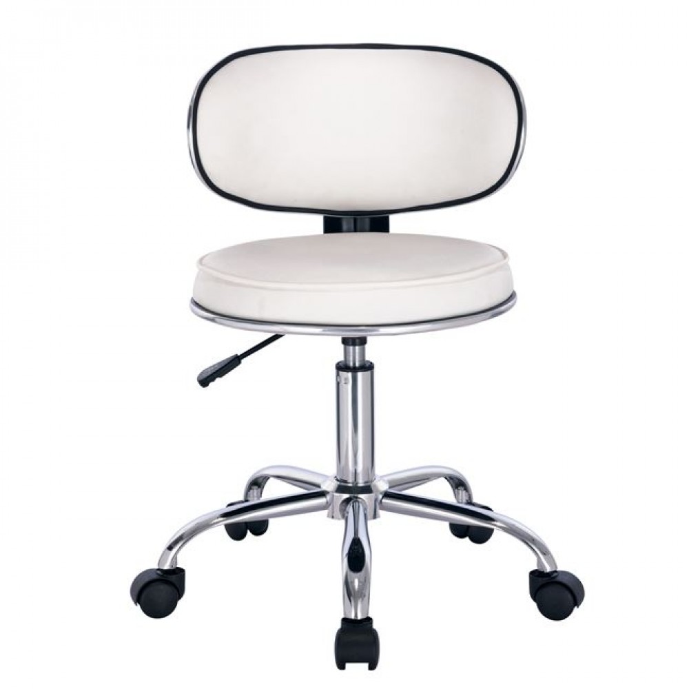 Σκαμπό "GLORY" με ρόδες από PU/μέταλλο σε χρώμα λευκό/χρώμιο  47x47x67/78