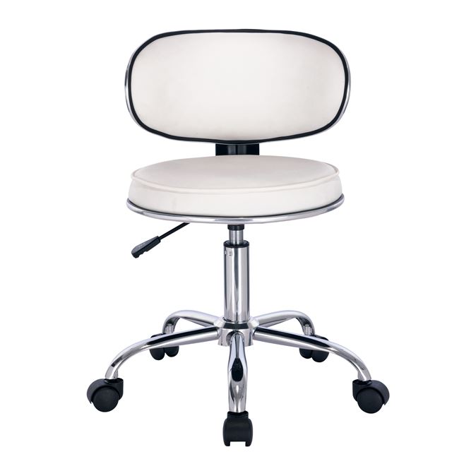 Σκαμπό "GLORY" με ρόδες από PU/μέταλλο σε χρώμα λευκό/χρώμιο  47x47x67/78