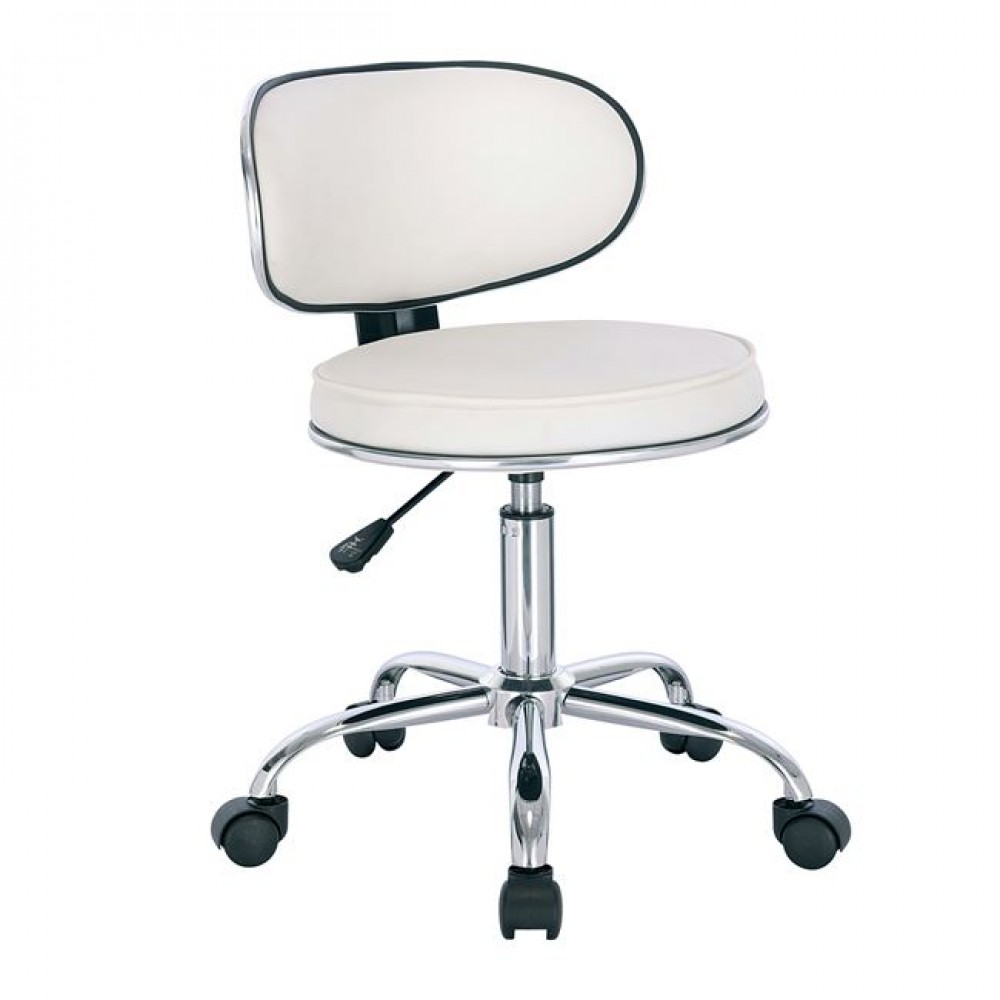 Σκαμπό "GLORY" με ρόδες από PU/μέταλλο σε χρώμα λευκό/χρώμιο  47x47x67/78