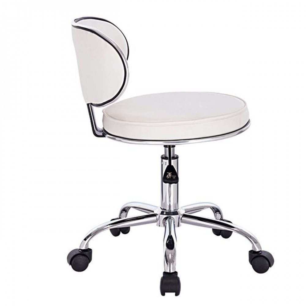 Σκαμπό "GLORY" με ρόδες από PU/μέταλλο σε χρώμα λευκό/χρώμιο  47x47x67/78