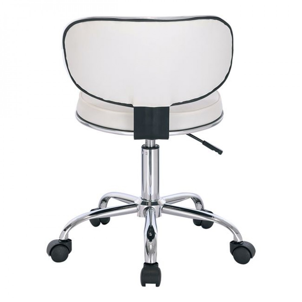 Σκαμπό "GLORY" με ρόδες από PU/μέταλλο σε χρώμα λευκό/χρώμιο  47x47x67/78