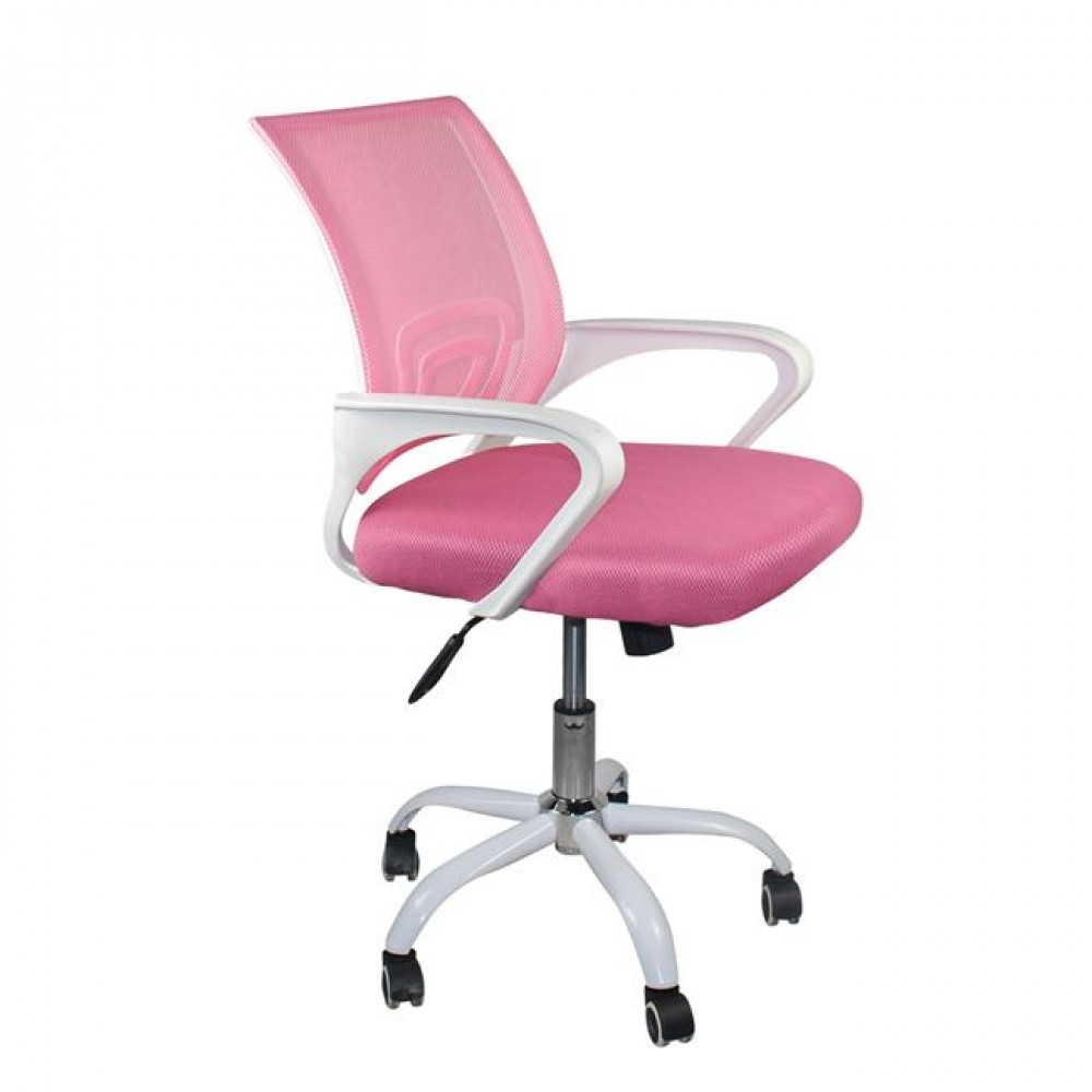 Πολυθρόνα γραφείου "BF2101-SW" από ύφασμα mesh σε ροζ/λευκό χρώμα 57x53x90