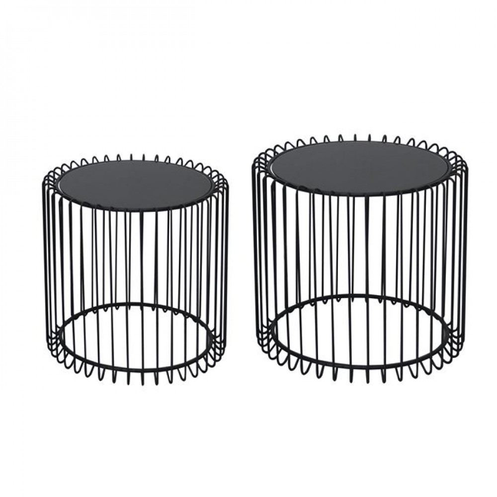 Σετ τραπέζια σαλονιού "RICO" 2τμχ από μέταλλο/γυαλί σε μαύρο χρώμα Φ50x45