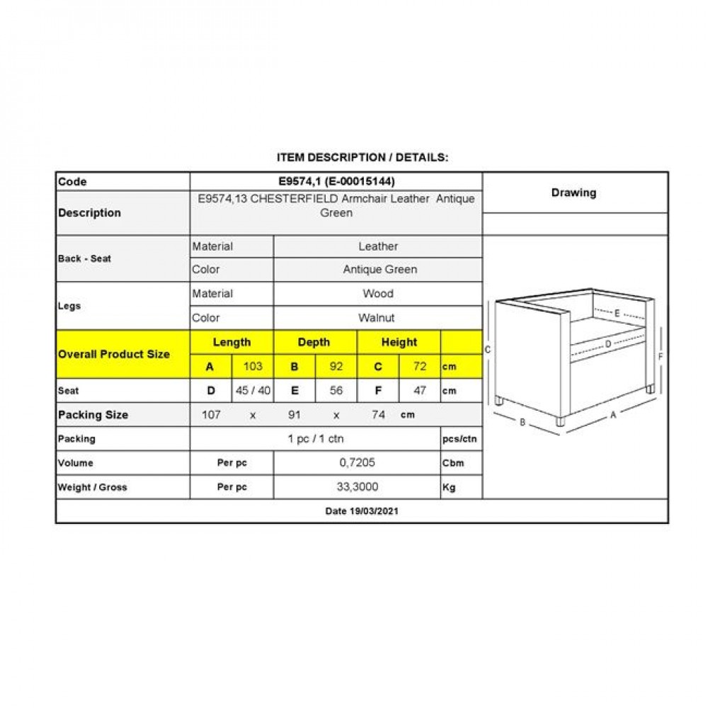 Πολυθρόνα "CHESTERFIELD" δερμάτινη σε χρώμα antique πράσινο 103x92x72