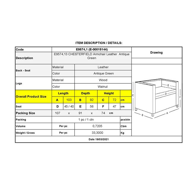 Πολυθρόνα "CHESTERFIELD" δερμάτινη σε χρώμα antique πράσινο 103x92x72