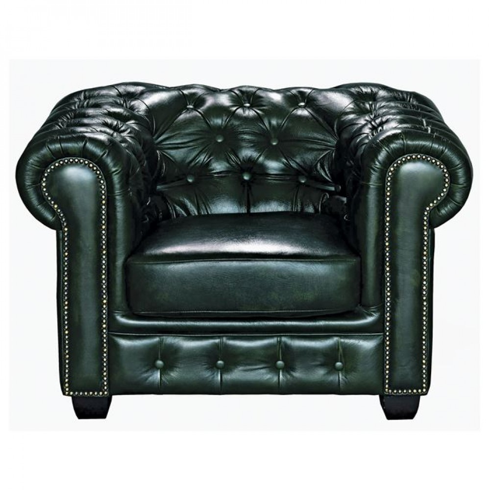 Πολυθρόνα "CHESTERFIELD" δερμάτινη σε χρώμα antique πράσινο 103x92x72