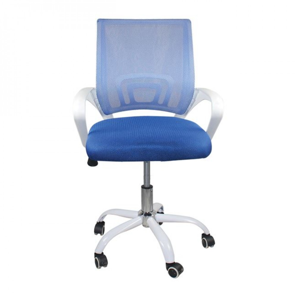 Πολυθρόνα γραφείο "BF2101-SC" από ύφασμα mesh/μέταλλο σε μπλε/λευκό χρώμα 56x55x84