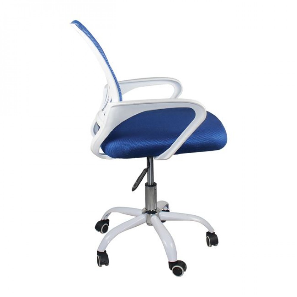 Πολυθρόνα γραφείο "BF2101-SC" από ύφασμα mesh/μέταλλο σε μπλε/λευκό χρώμα 56x55x84
