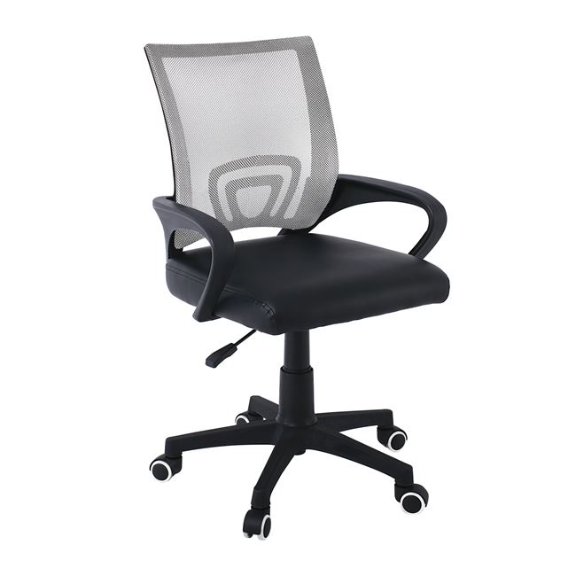 Πολυθρόνα γραφείου "BF2101-P" από ύφασμα mesh/PVC/PU σε μαύρο/γκρι χρώμα 57x53x90/100