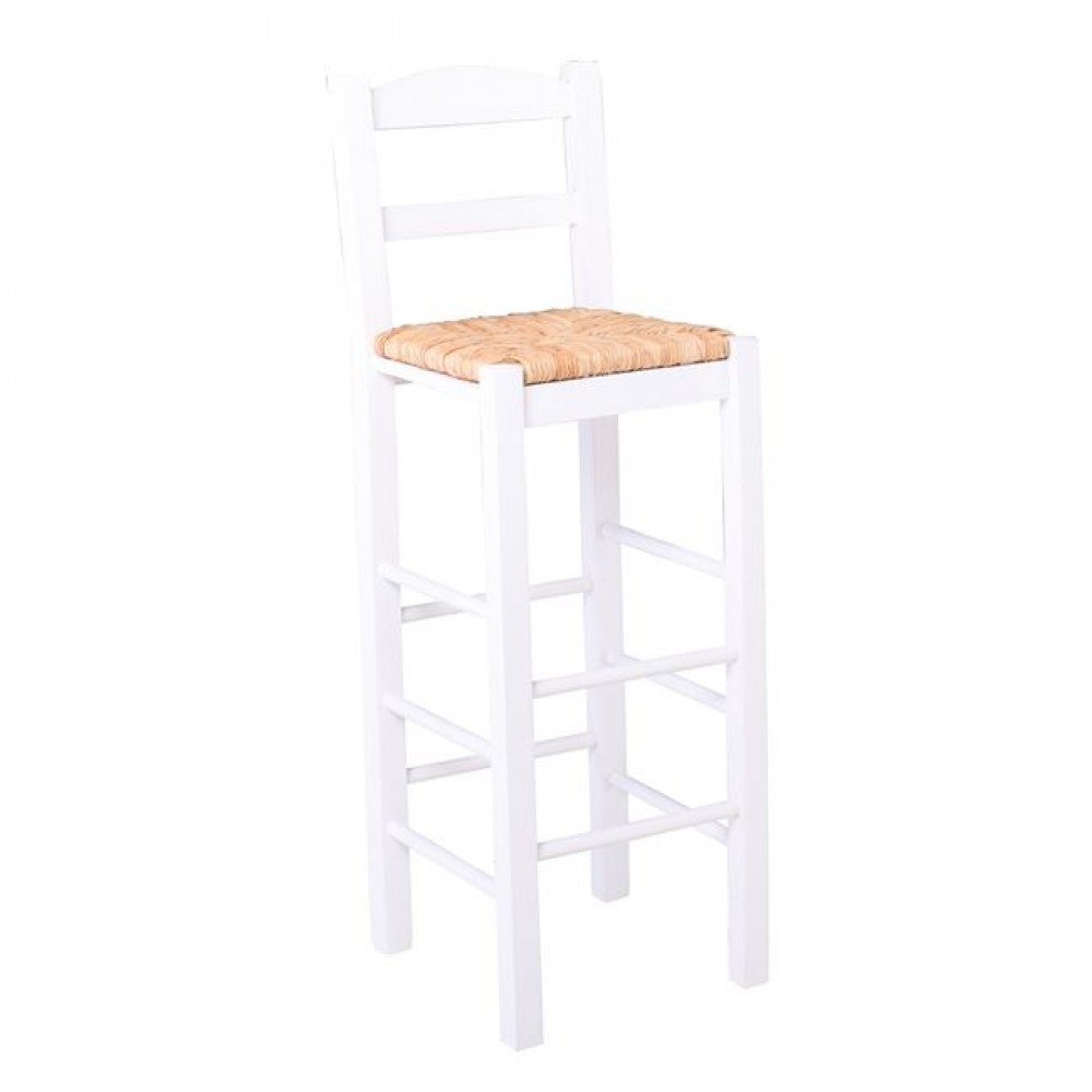 Σκαμπό μπαρ "ΣΙΦΝΟΣ" από ξύλο/ψάθα σε χρώμα λευκό/φυσικό 36x37x107