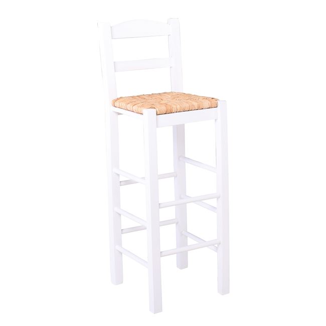 Σκαμπό μπαρ "ΣΙΦΝΟΣ" από ξύλο/ψάθα σε χρώμα λευκό/φυσικό 36x37x107