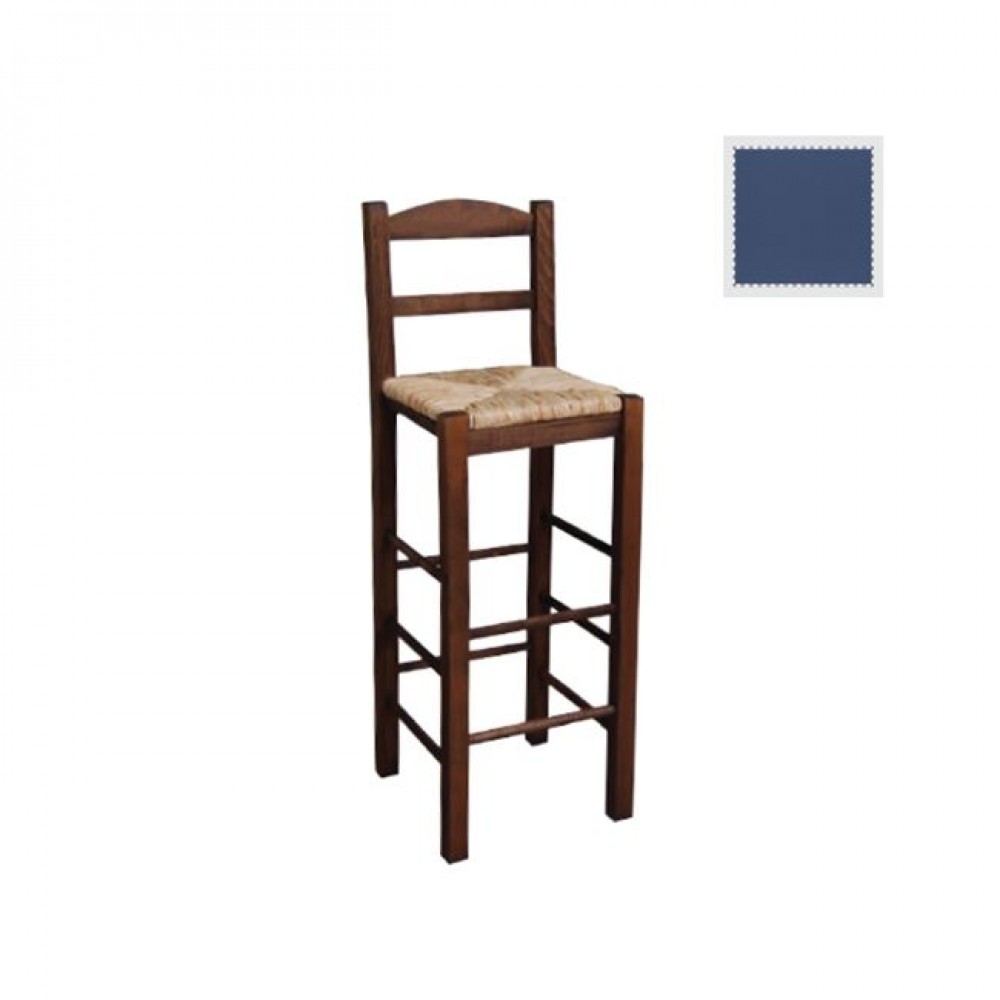 Σκαμπώ μπαρ από ξύλο/ψάθα σε χρώμα μπλέ/φυσικό 36x37x76/107