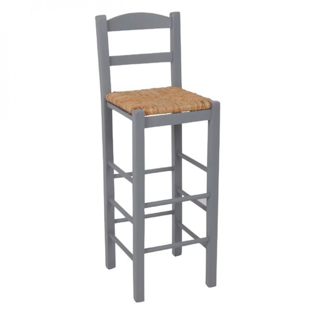 Σκαμπώ μπαρ από ξύλο/ψάθα σε χρώμα γκρι/φυσικό 36x37x76/107