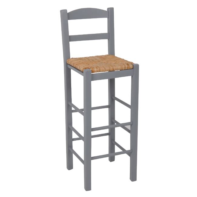 Σκαμπώ μπαρ από ξύλο/ψάθα σε χρώμα γκρι/φυσικό 36x37x76/107