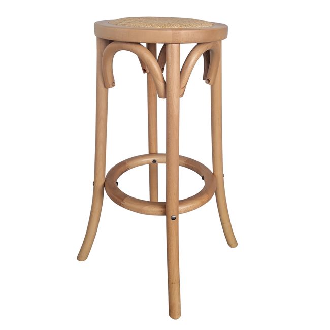 Σκαμπό μπαρ "VIENNA" από ξύλο οξυά σε χρώμα φυσικό 36x36x71