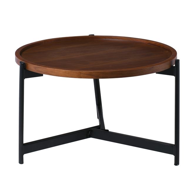Τραπέζι σαλονιού "TOSS" από μέταλλο/MDF σε μαύρο/καρυδί χρώμα Φ70x40