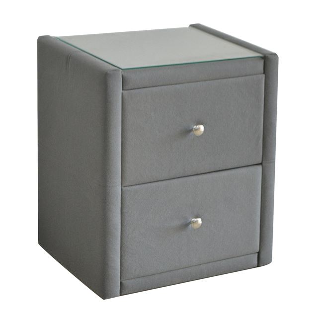 Κομοδίνο "WILTON" από ύφασμα σε γκρι χρώμα 46x41x57