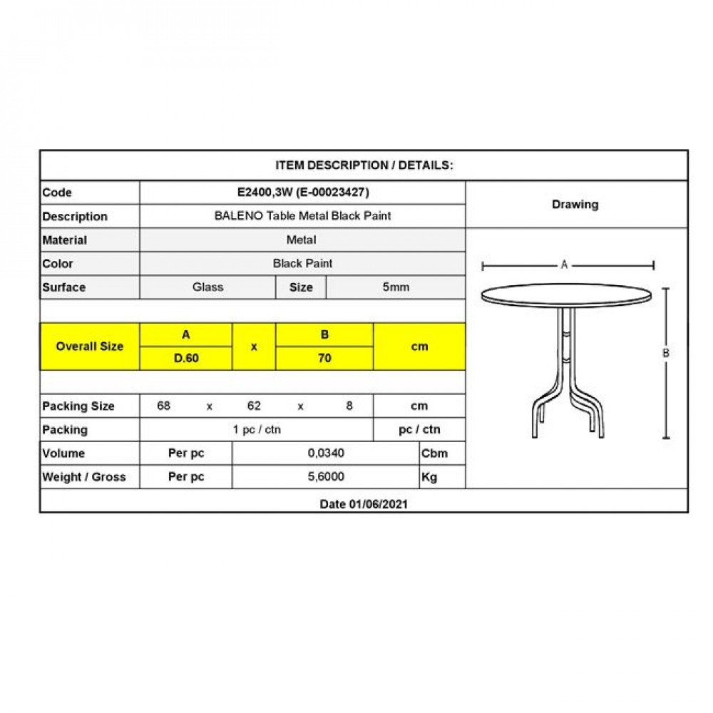 Τραπέζι κήπου "BALENO" από μέταλλο/γυαλί σε μαύρο χρώμα Φ60x70