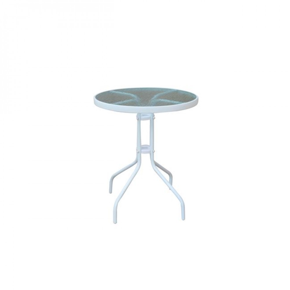 Τραπέζι κήπου "BALENO" μέταλλο/γυαλί σε λευκό χρώμα Φ60x70