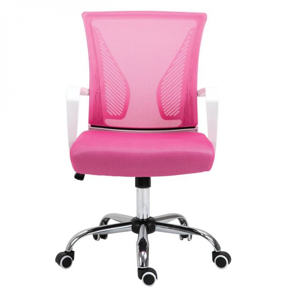 Πολυθρόνα γραφείου "BF2120-S" από μέταλλο/ύφασμα mesh σε άσπρο/ροζ χρώμα 57x60x103