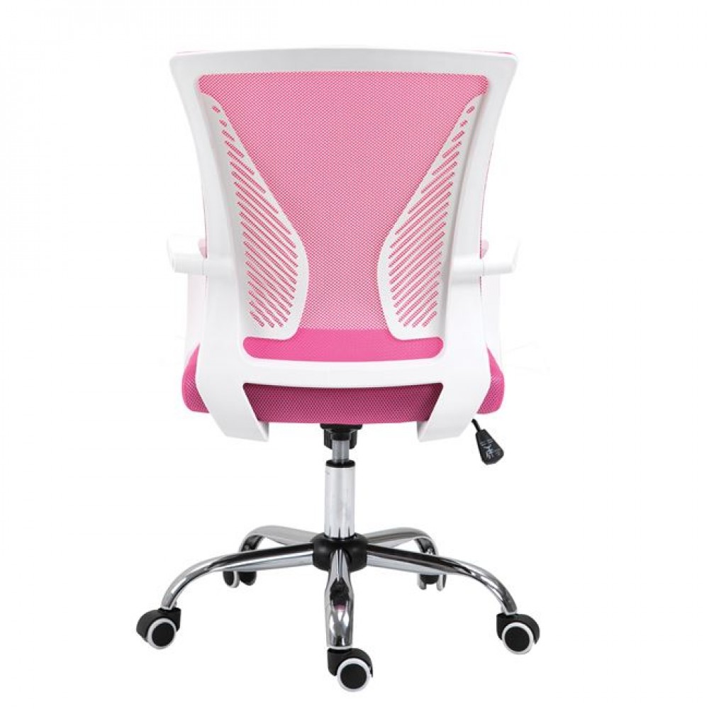 Πολυθρόνα γραφείου "BF2120-S" από μέταλλο/ύφασμα mesh σε άσπρο/ροζ χρώμα 57x60x103