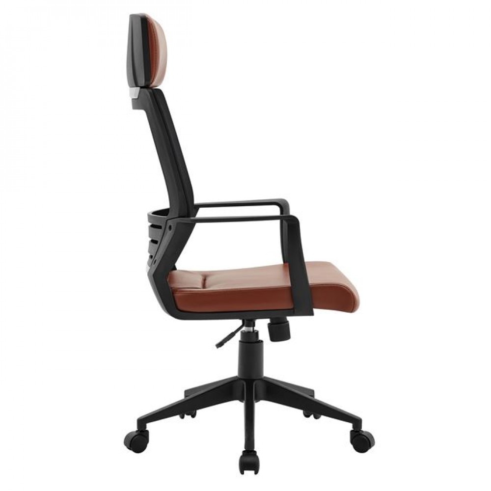 Πολυθρόνα διευθυντή "BF2500" από ύφασμα mesh/PVC/PU σε μαύρο/καφέ χρώμα 58x62x116